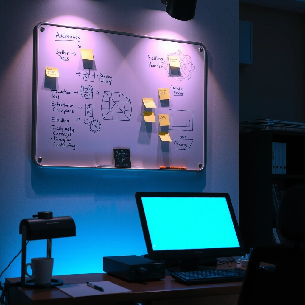 Technical planning whiteboard in a game studio