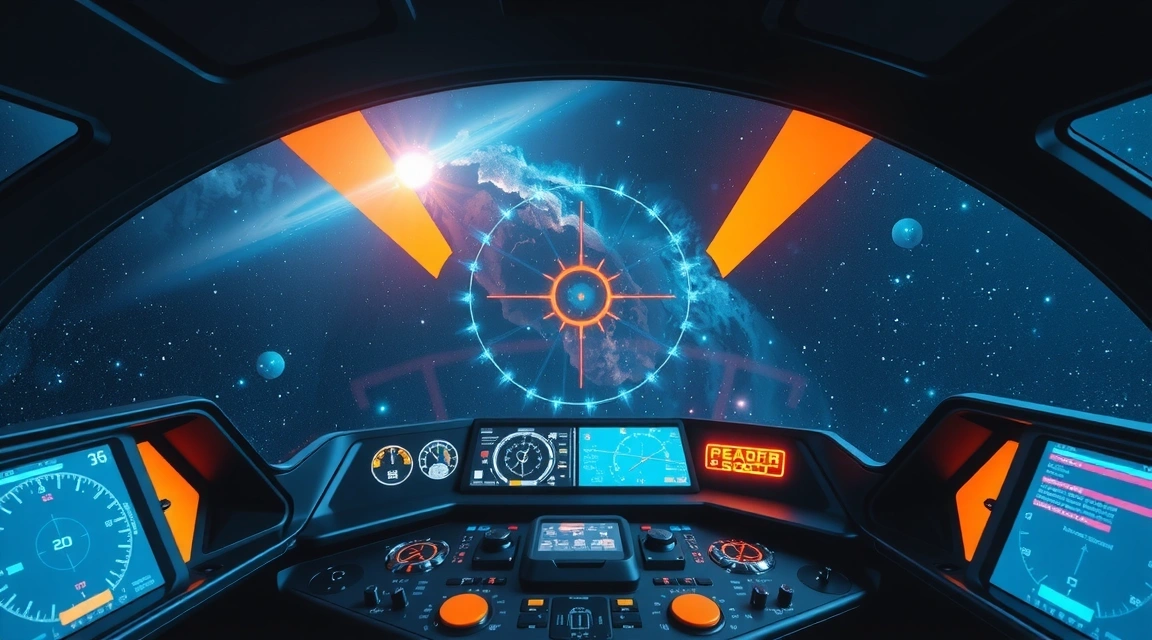 Nebula Drift cockpit interior with holographic star map